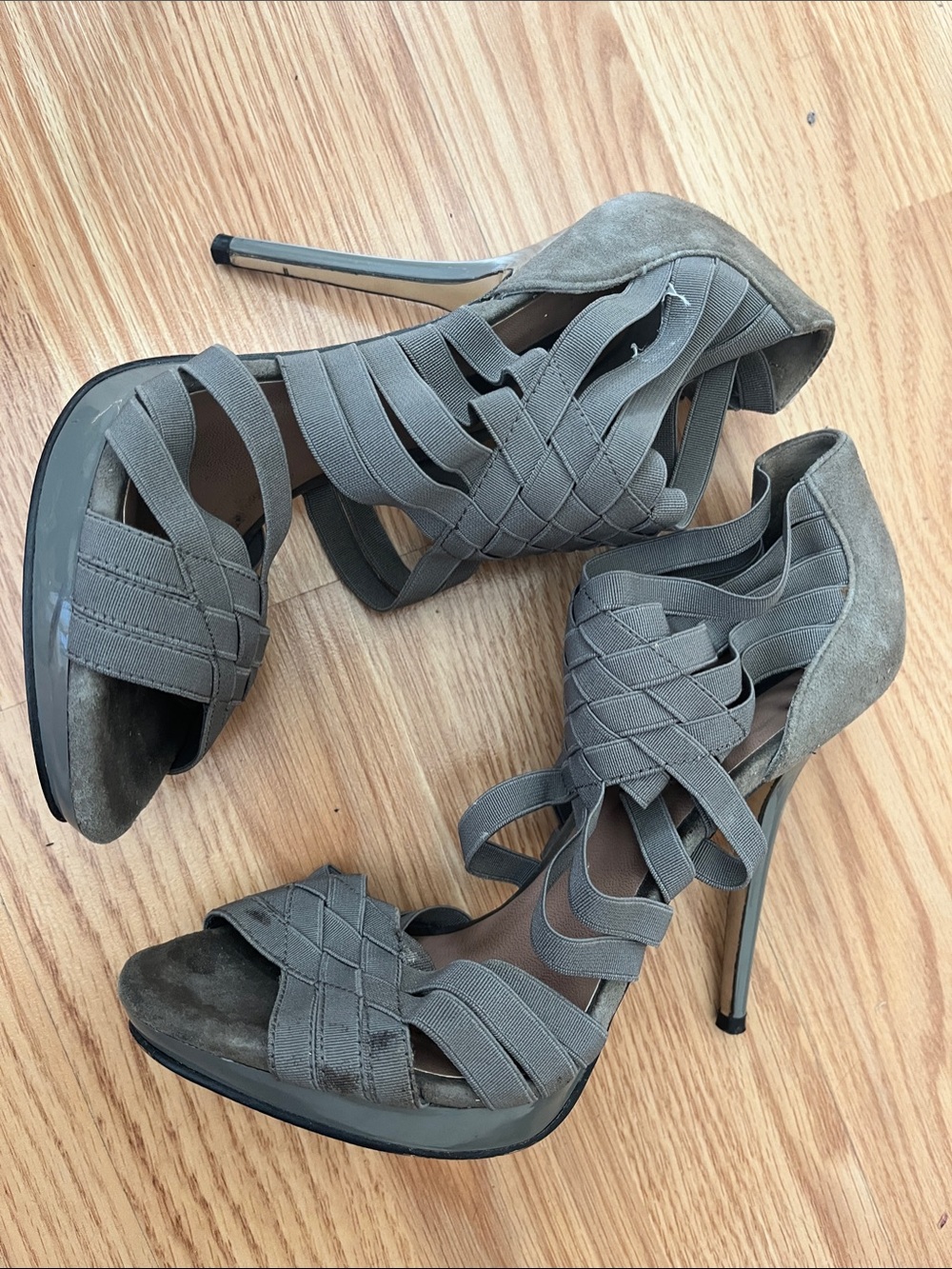 Zara Gray Woven Strap Stiletto Heels - 38 Europe (7 US)